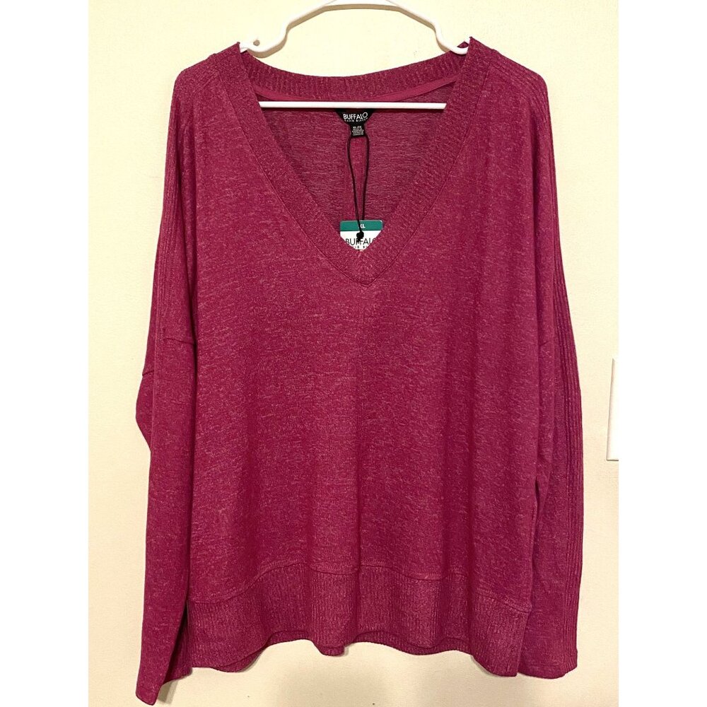 New NWT Buffalo David Bitton Purple Super Soft V-Neck Long‎ Sleeve Top Size XL